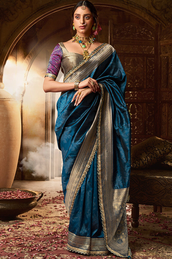 Regal Blue Banarasi Fancy Silk Saree with Lace Border
