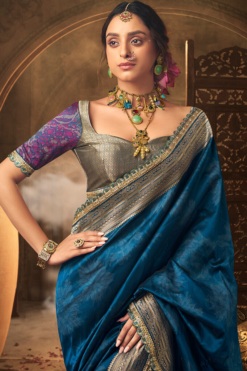 Regal Blue Banarasi Fancy Silk Saree with Lace Border
