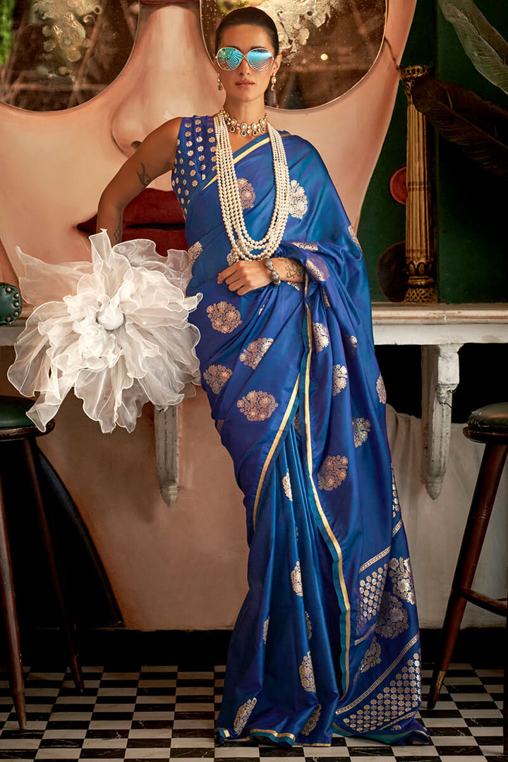 Regal Blue Banarasi Satin Silk Saree