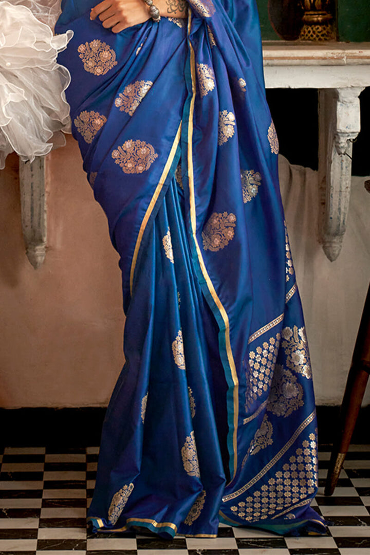 Regal Blue Banarasi Satin Silk Saree