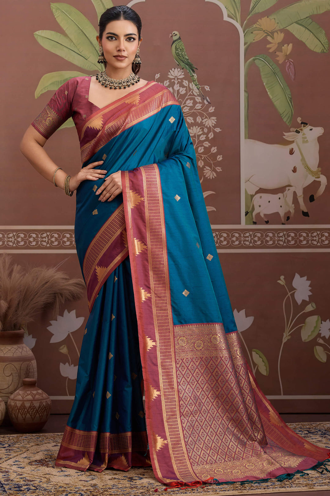 Regal Blue Banarasi Tussar Silk Saree