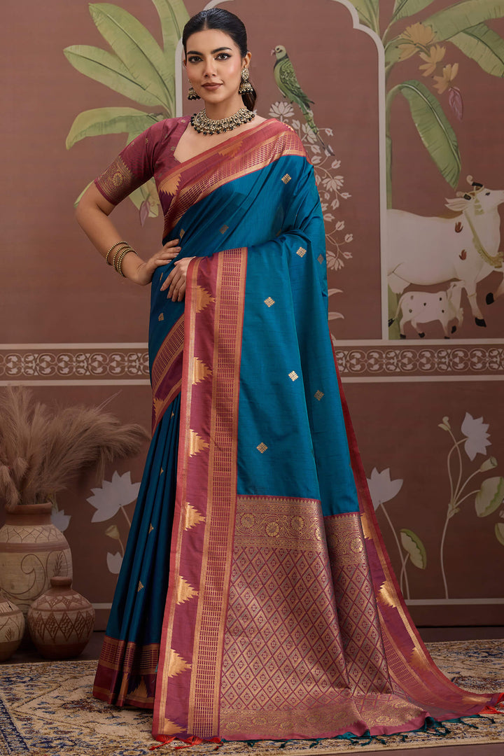 Regal Blue Banarasi Tussar Silk Saree