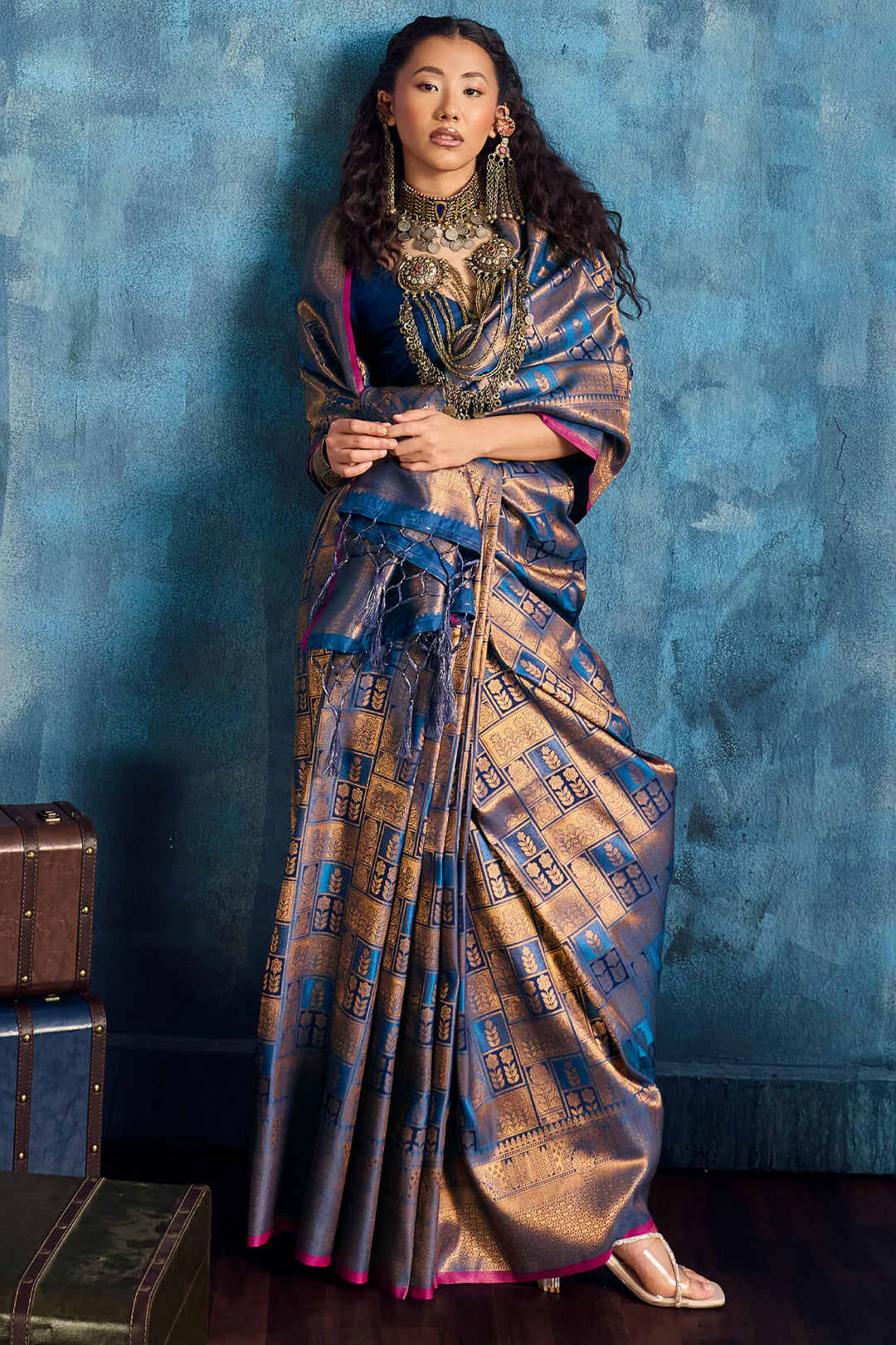 Regal Blue Zari Woven Kanjivaram Silk Saree