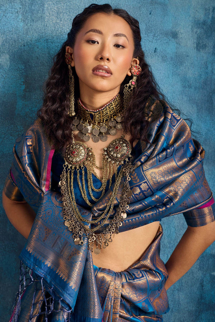 Regal Blue Zari Woven Kanjivaram Silk Saree