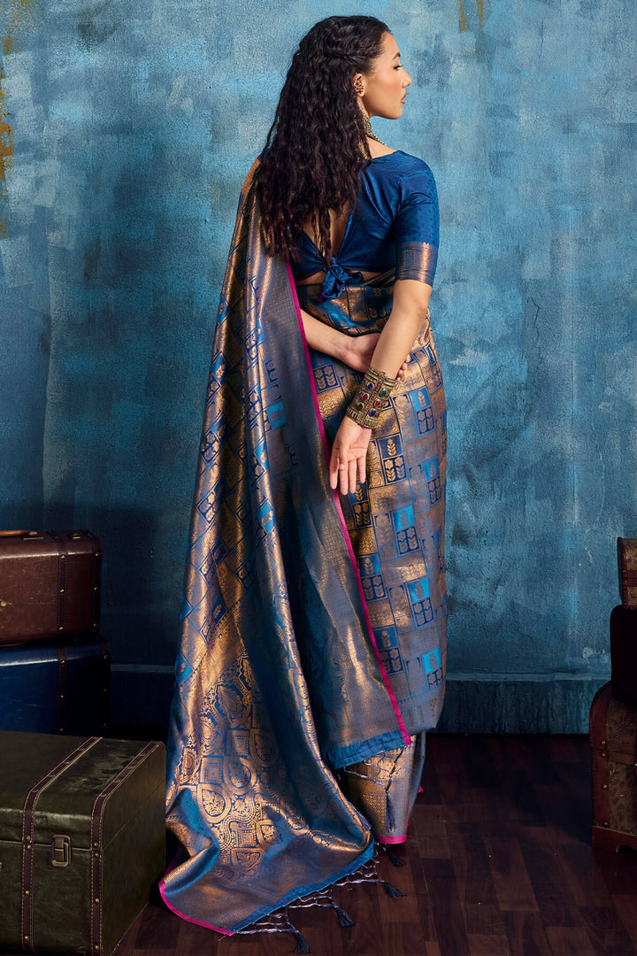 Regal Blue Zari Woven Kanjivaram Silk Saree