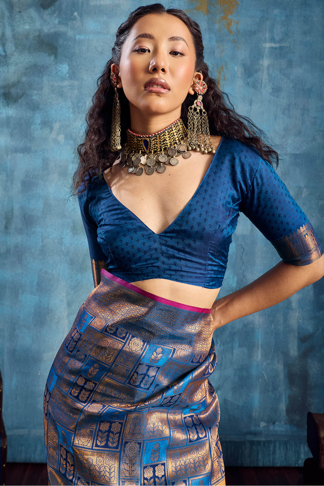 Regal Blue Zari Woven Kanjivaram Silk Saree