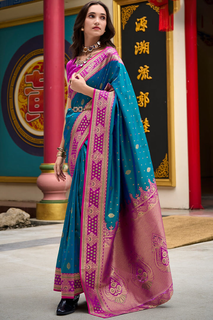 Regal Blue Zari Woven Soft Banarasi Silk Saree