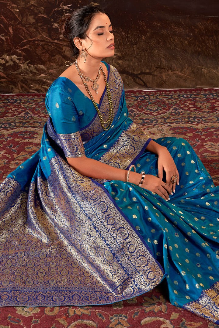 Regal Blue Zari Woven Soft Banarasi Silk Saree