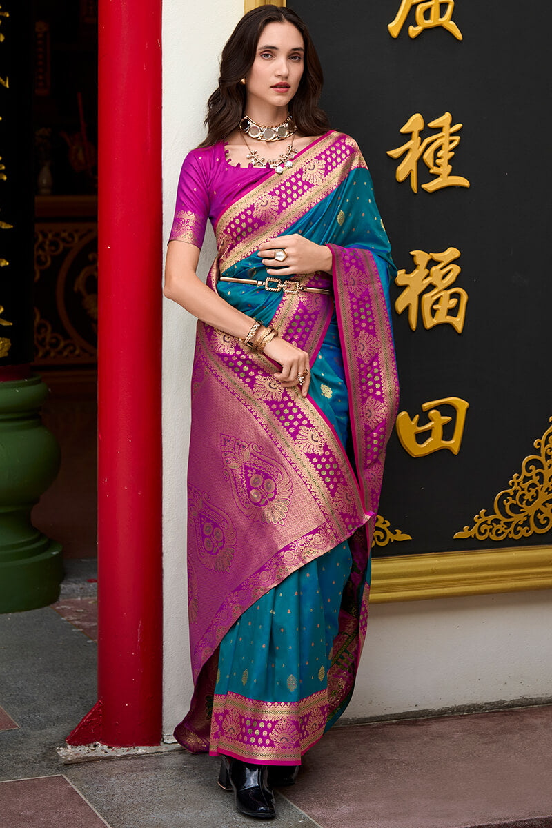 Regal Blue Zari Woven Soft Banarasi Silk Saree