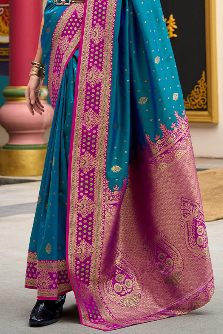 Regal Blue Zari Woven Soft Banarasi Silk Saree