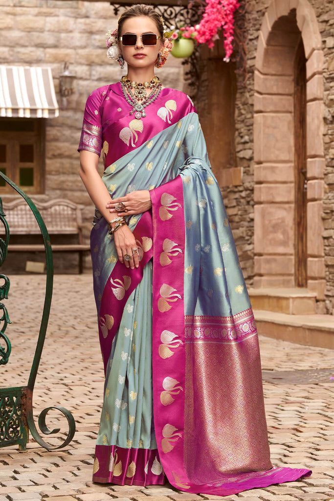 Regent Grey Satin Silk Saree
