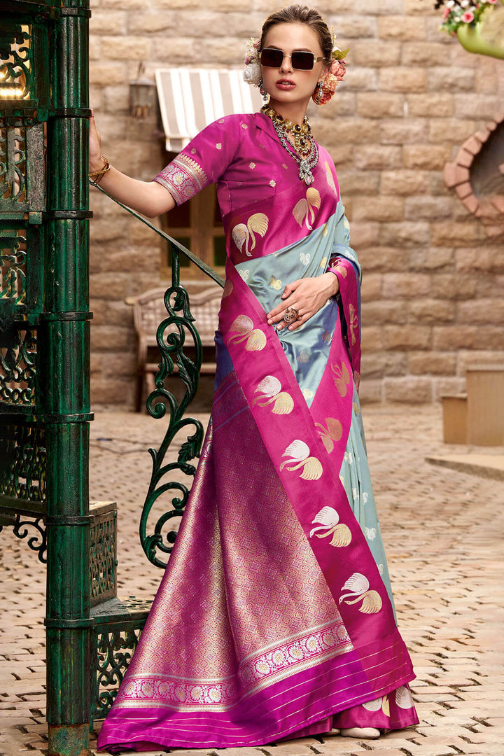 Regent Grey Satin Silk Saree