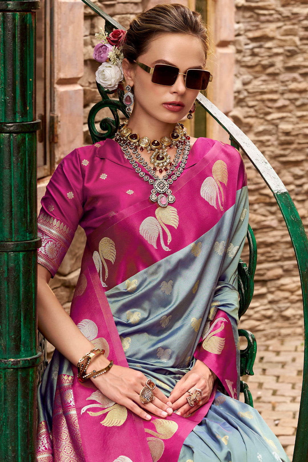 Regent Grey Satin Silk Saree
