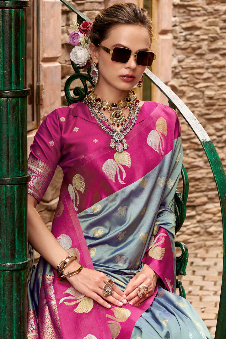 Regent Grey Satin Silk Saree
