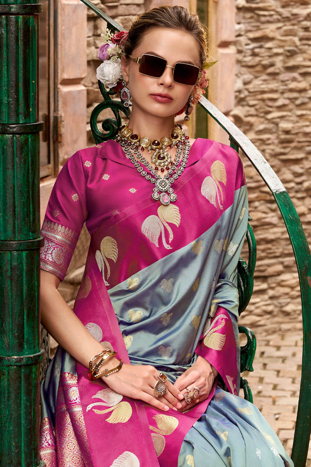 Regent Grey Satin Silk Saree