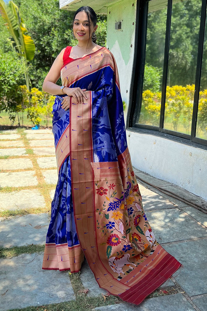 Resolution Blue Zari Woven Paithani Silk Saree