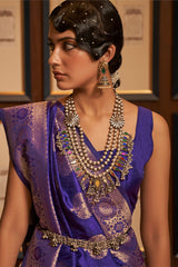 Rhino Blue Zari Woven Kanjivaram Silk Saree