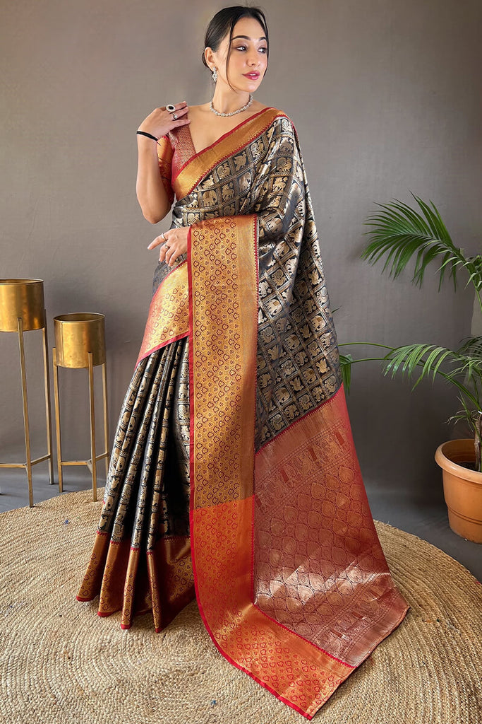 Rich Black Kanjivaram Silk Saree