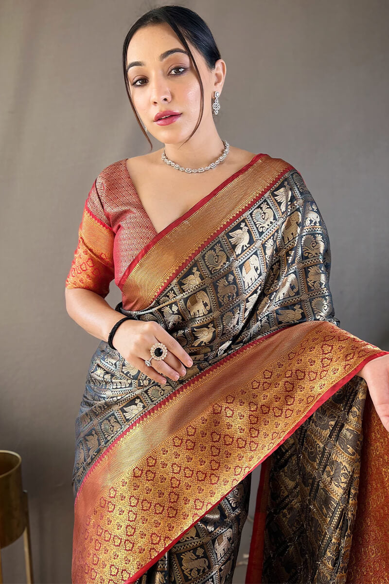 Rich Black Kanjivaram Silk Saree