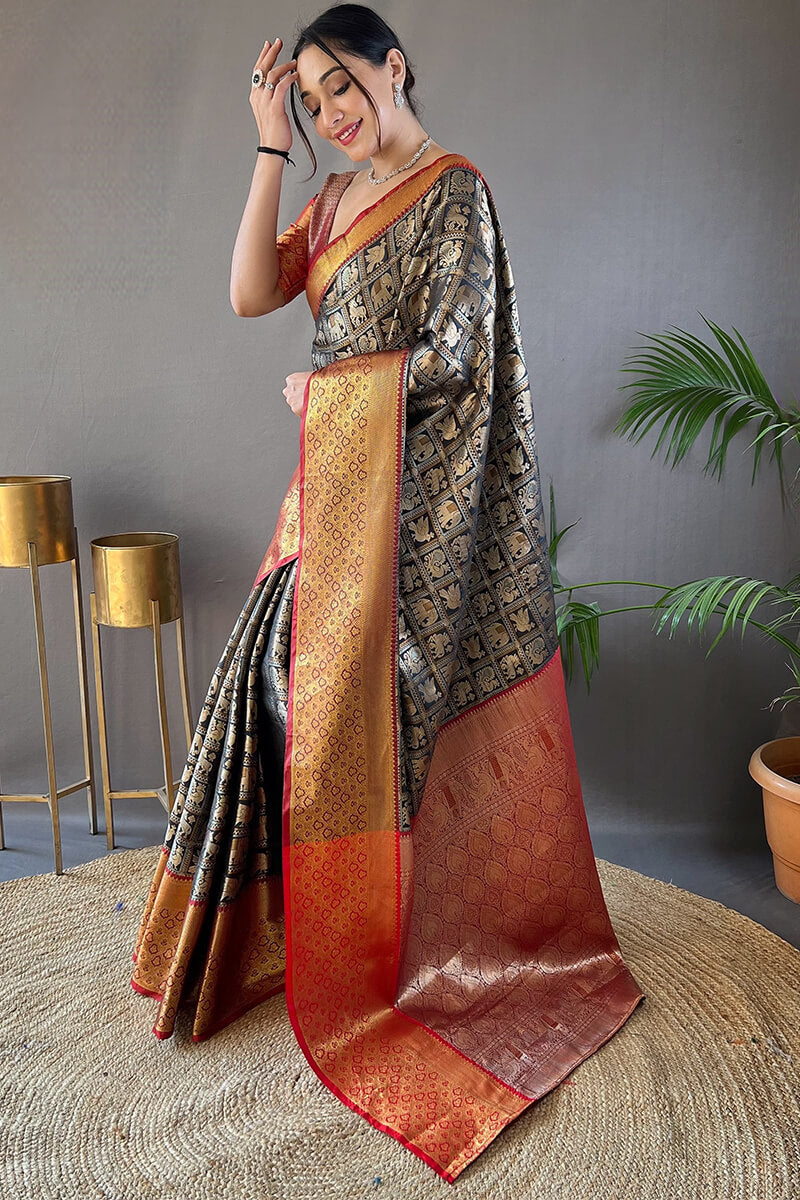 Rich Black Kanjivaram Silk Saree