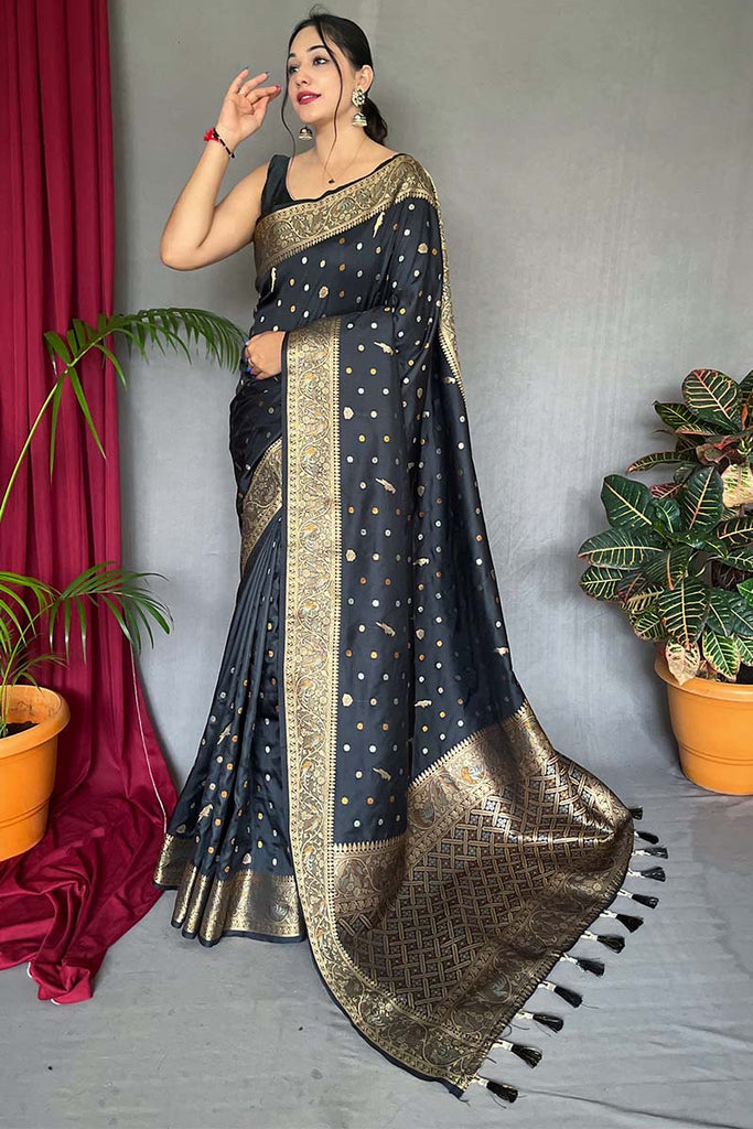 Rich Black Soft Banarasi Silk Saree