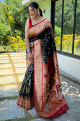 Rich Black Zari Woven Paithani Silk Saree