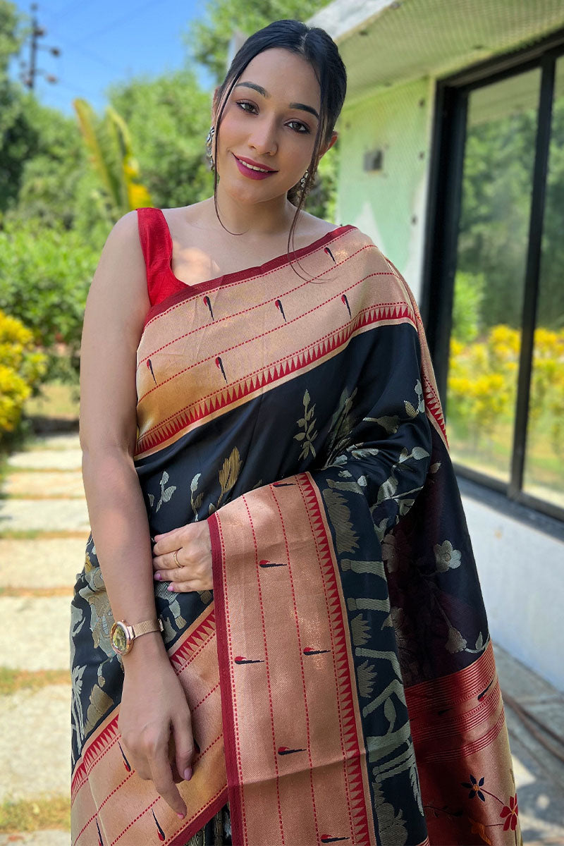 Rich Black Zari Woven Paithani Silk Saree