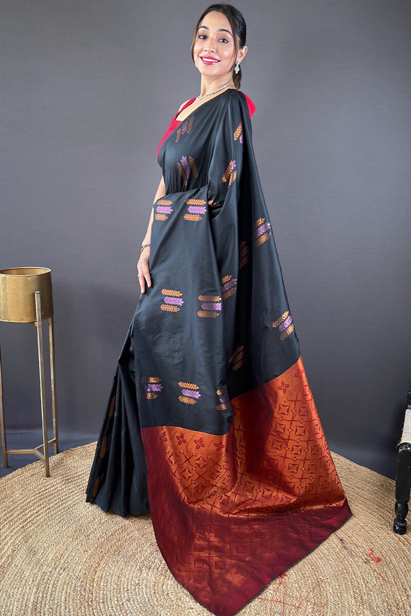 Rich Black Zari Woven Soft Silk Saree