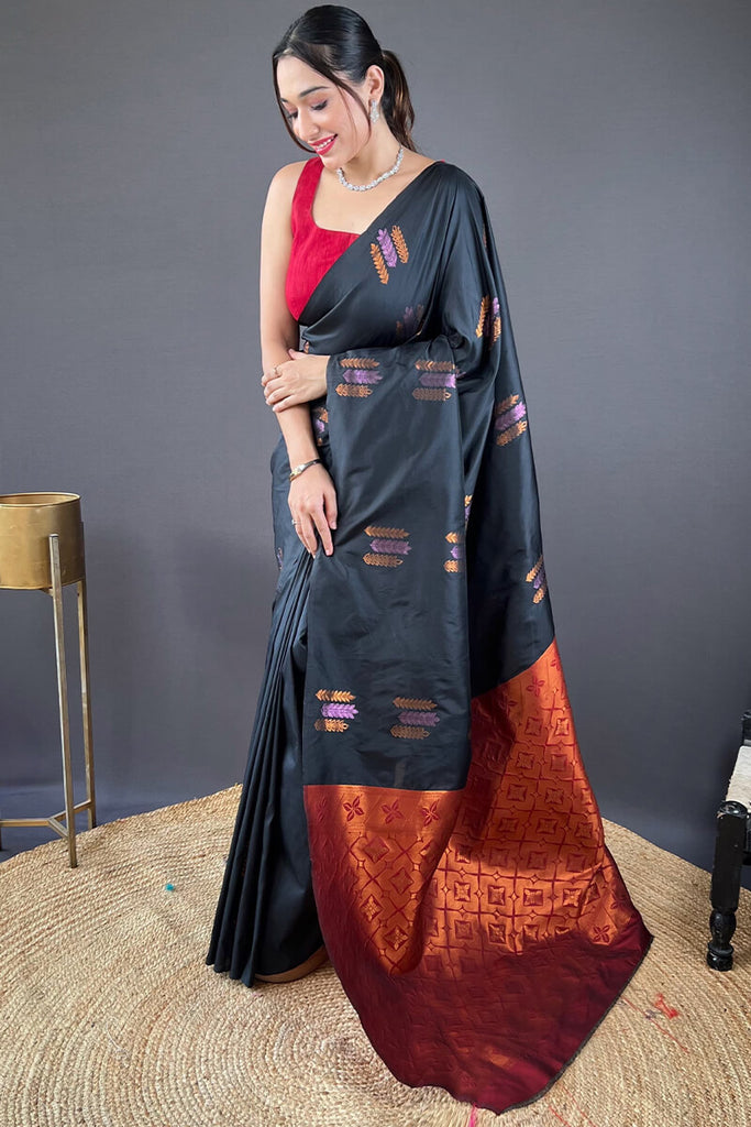 Rich Black Zari Woven Soft Silk Saree