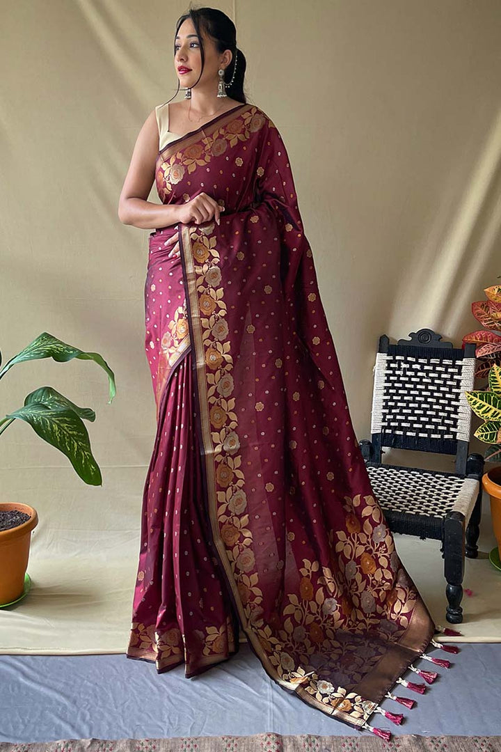 Rich Maroon Soft Banarasi Silk Saree