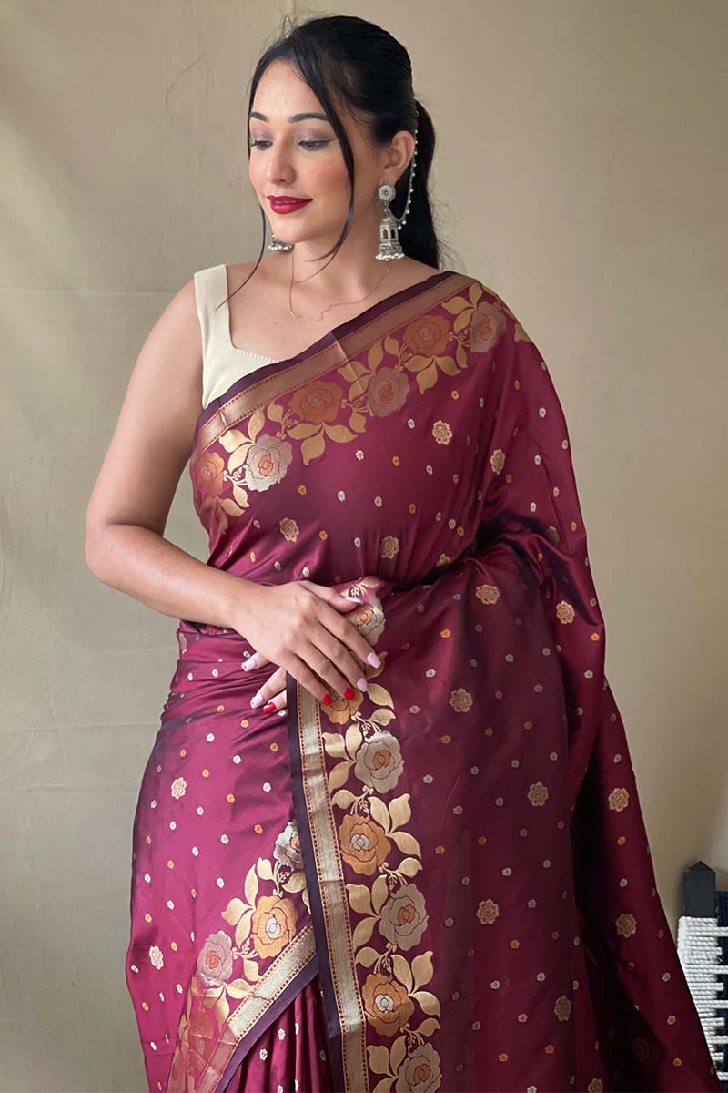 Rich Maroon Soft Banarasi Silk Saree