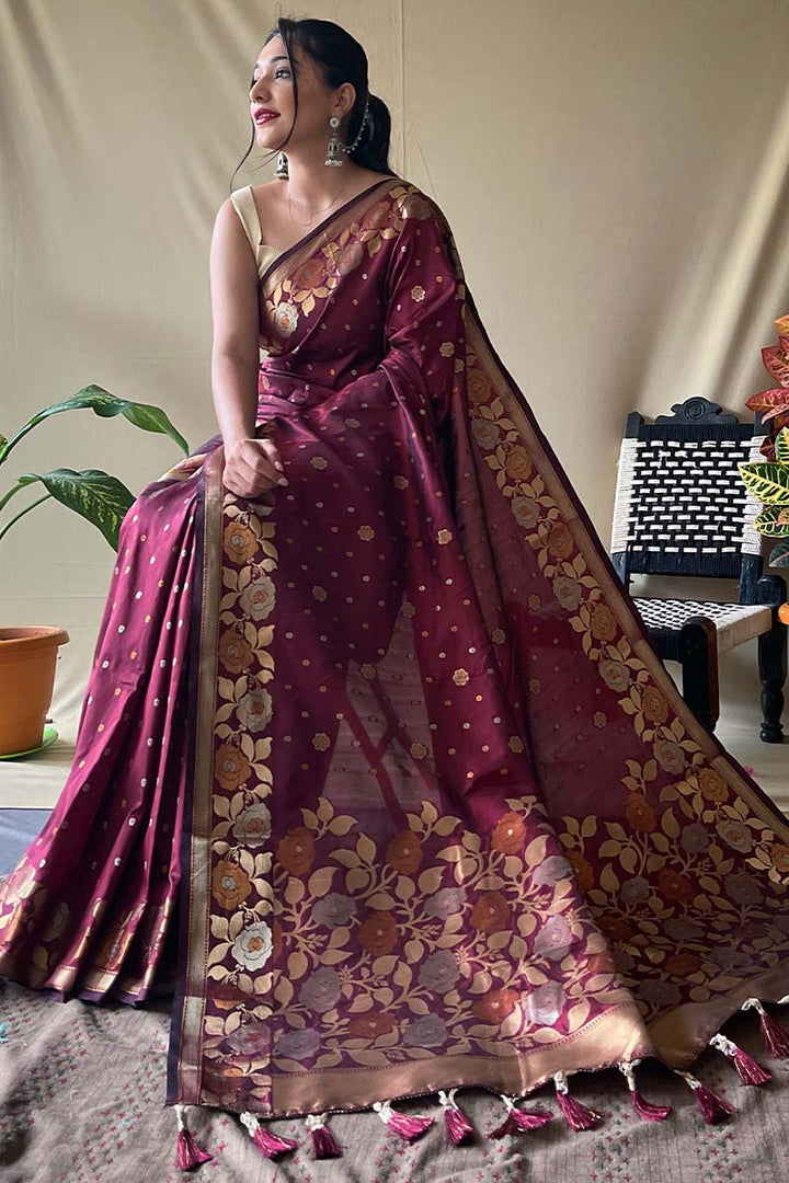 Rich Maroon Soft Banarasi Silk Saree