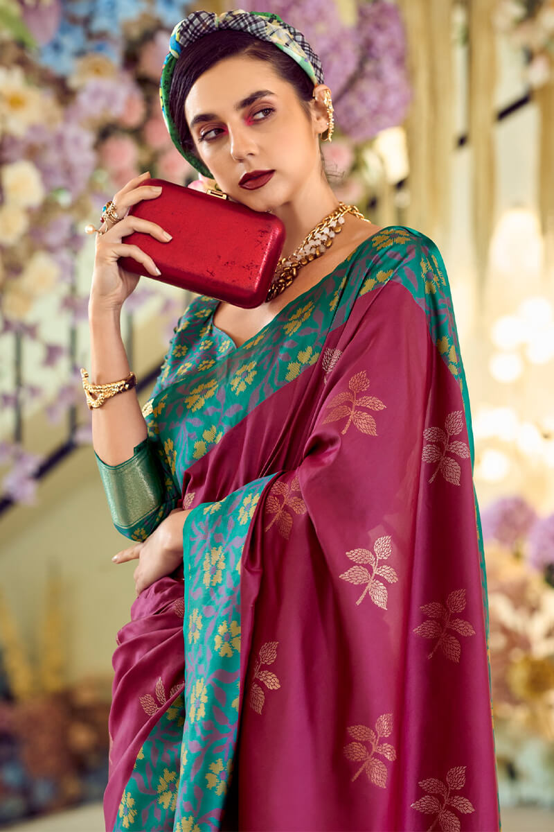 Rich Maroon Soft Silk Saree with Ikkat Border