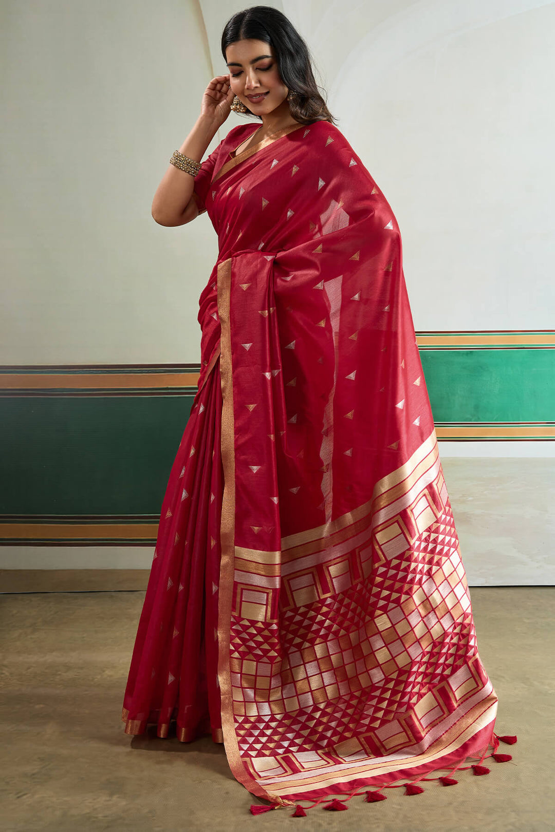 Rich Maroon Woven Tussar Silk Saree