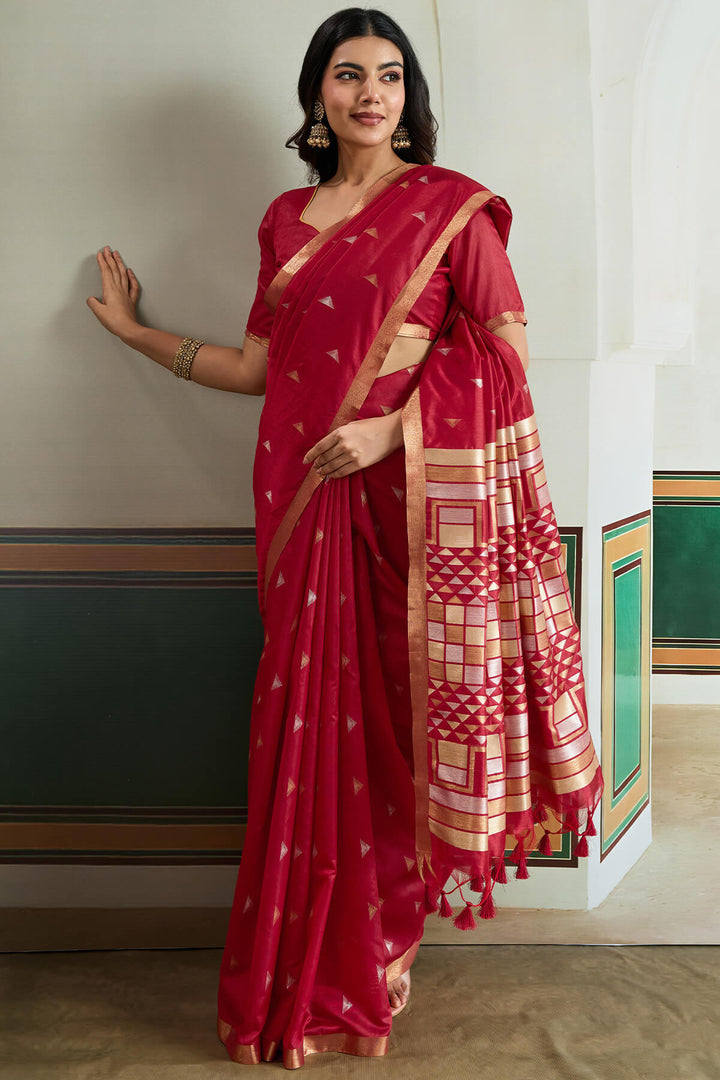 Rich Maroon Woven Tussar Silk Saree