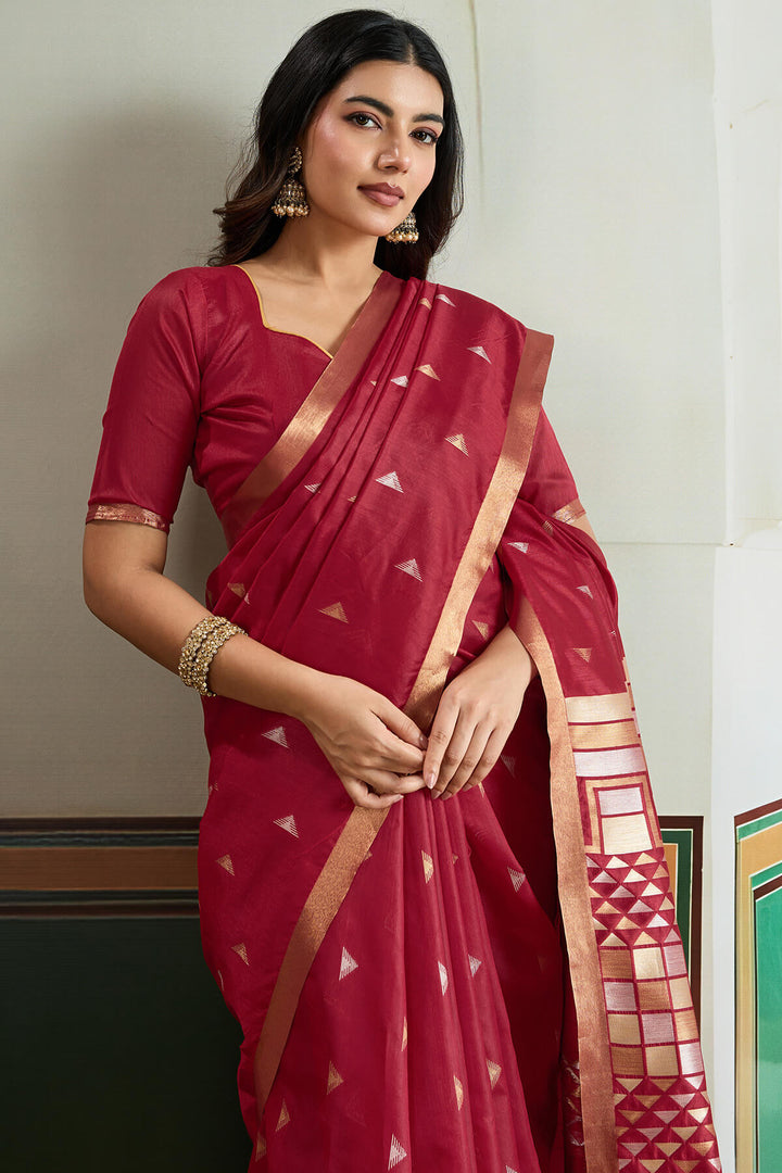 Rich Maroon Woven Tussar Silk Saree