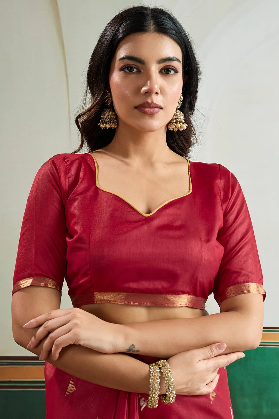 Rich Maroon Woven Tussar Silk Saree