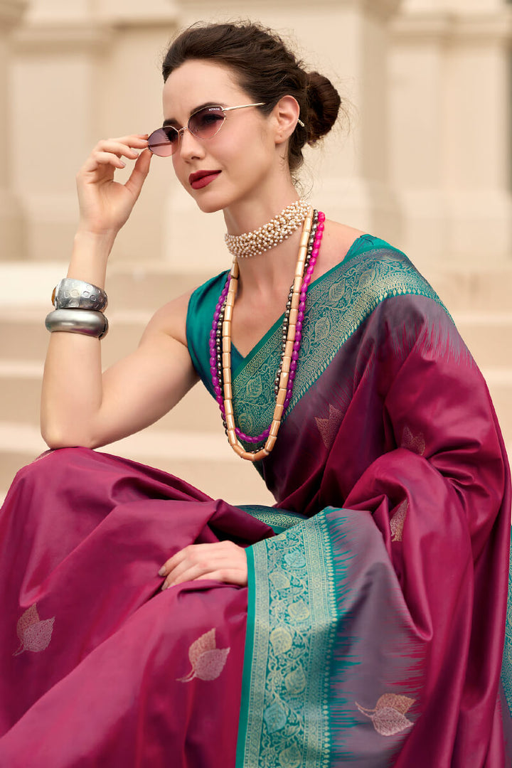 Rich Maroon Zari Woven Banarasi Silk Saree