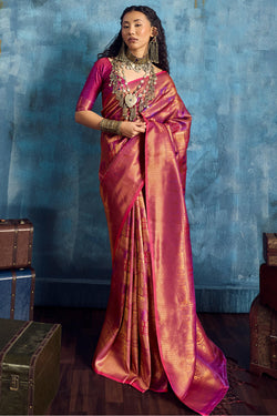 Rich Maroon Zari Woven Kanjivaram Silk Saree