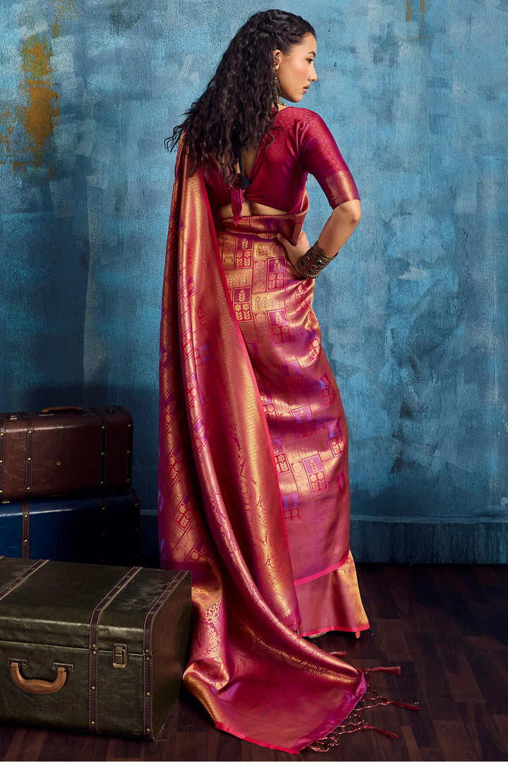 Rich Maroon Zari Woven Kanjivaram Silk Saree