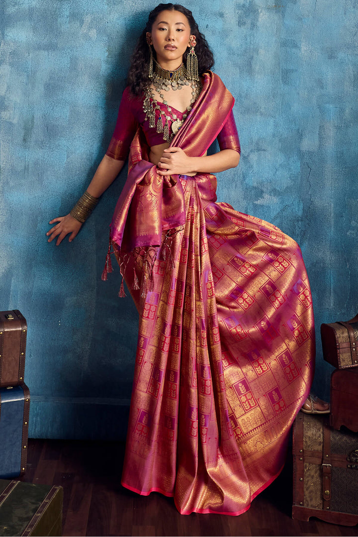 Rich Maroon Zari Woven Kanjivaram Silk Saree