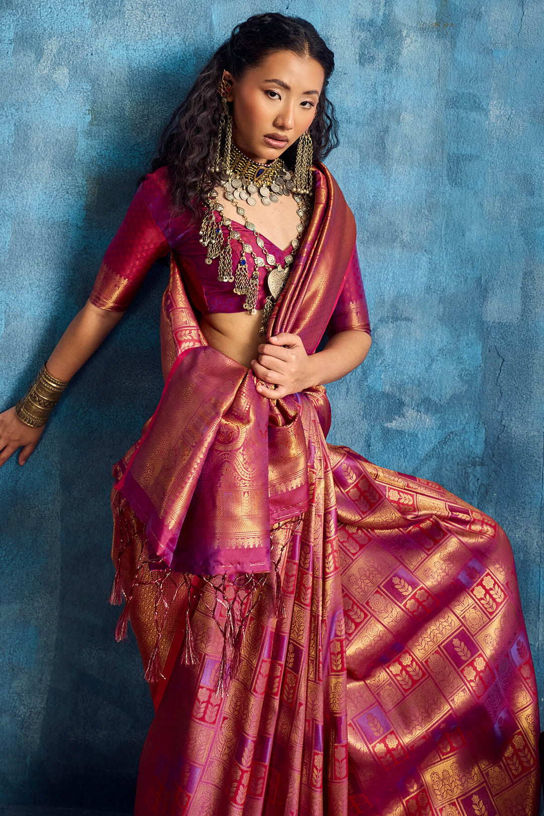 Rich Maroon Zari Woven Kanjivaram Silk Saree