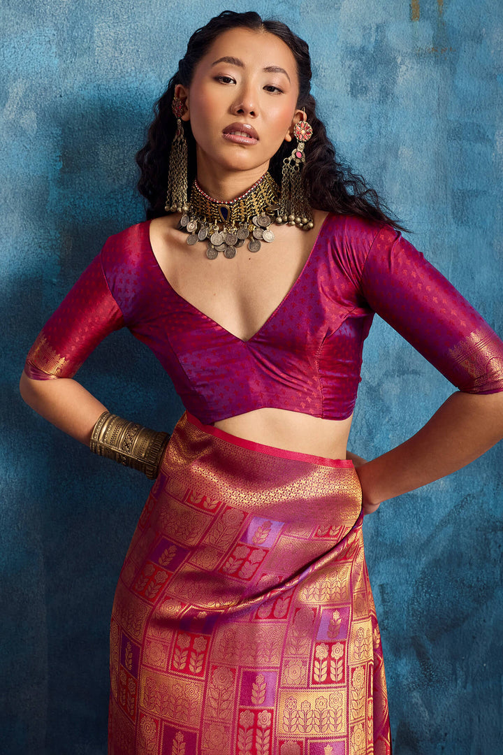Rich Maroon Zari Woven Kanjivaram Silk Saree