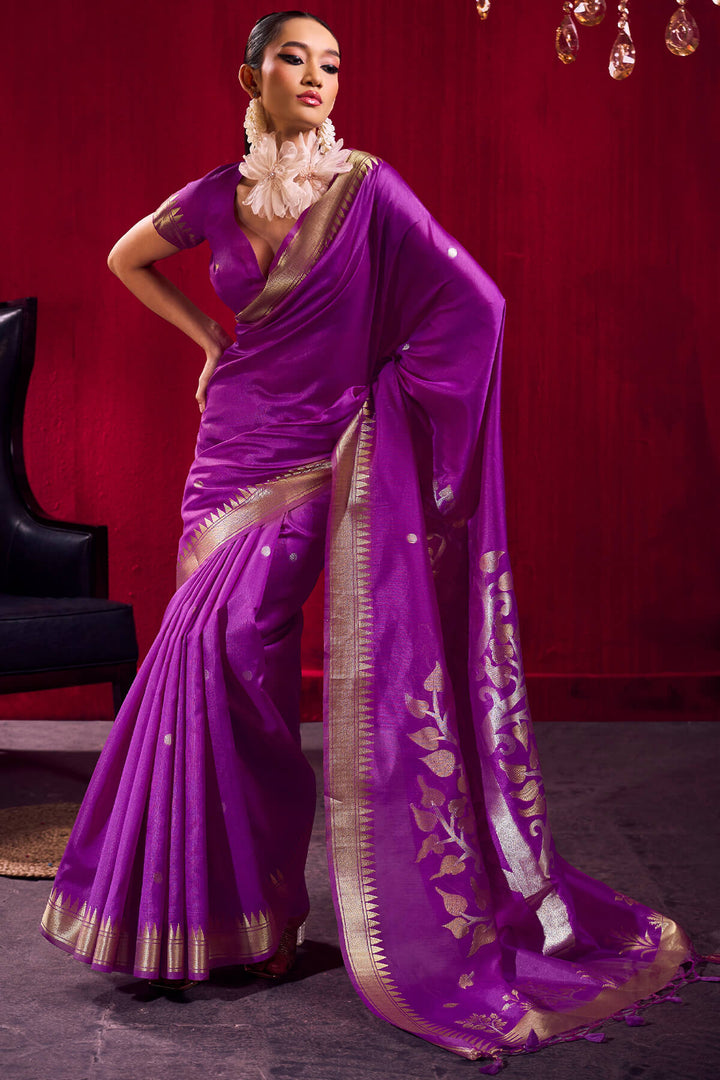 Rich Purple Banarasi Satin Linen Silk Saree