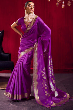 Rich Purple Banarasi Satin Linen Silk Saree