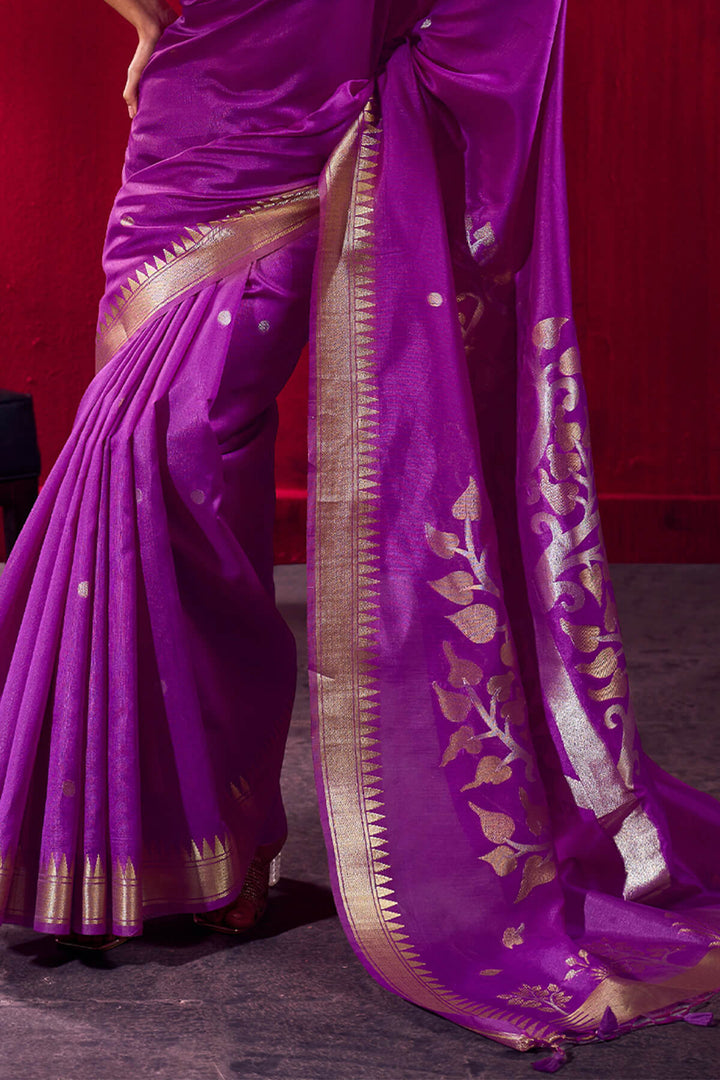 Rich Purple Banarasi Satin Linen Silk Saree