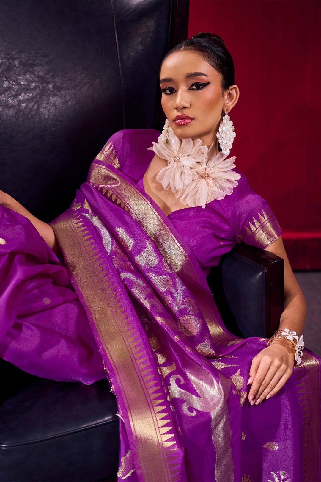 Rich Purple Banarasi Satin Linen Silk Saree
