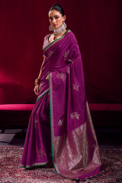 Rich Purple Banarasi satin silk saree