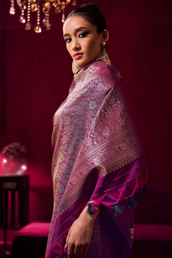 Rich Purple Banarasi satin silk saree