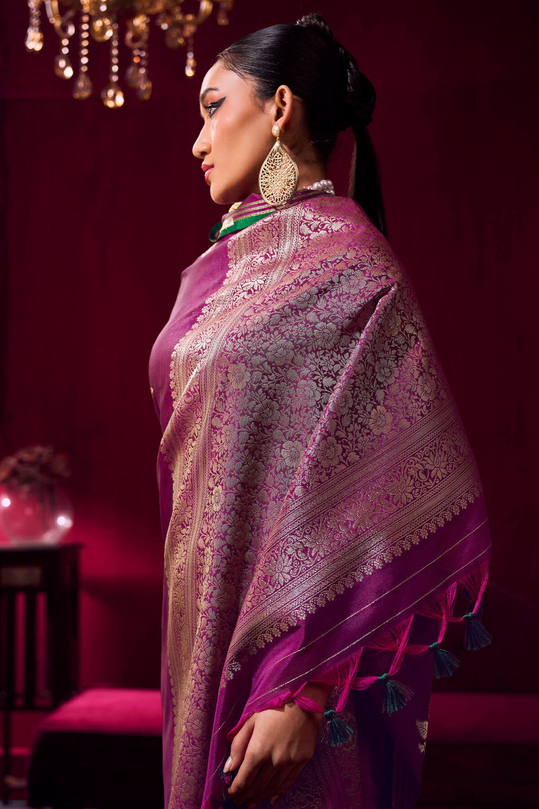 Rich Purple Banarasi satin silk saree